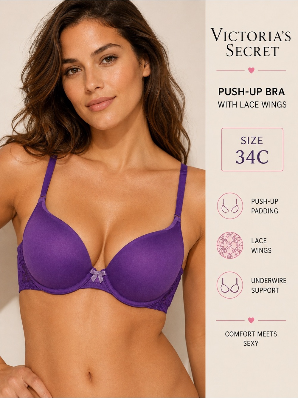 Victoria’s Secret Purple Push-Up Bra with Lace Wings | Women’s Lingerie